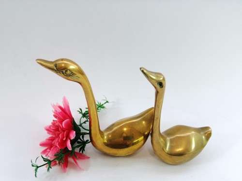 Vintage Pair of Swan Duck Goose Brass Ornament