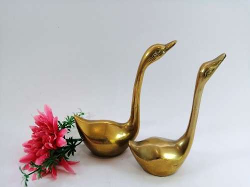 Vintage Pair of Swan Duck Goose Brass Ornament