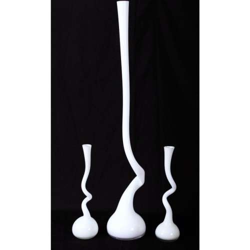 Set of three Makora hand blown art glass centre piece vases one almost 1m tall