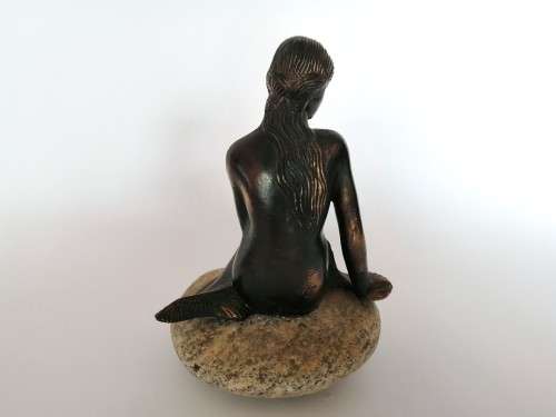 Vintage Bronze Copenhagen Sculpture Nude Mermaid On Rock paperweight