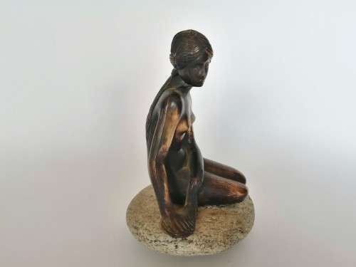 Vintage Bronze Copenhagen Sculpture Nude Mermaid On Rock paperweight