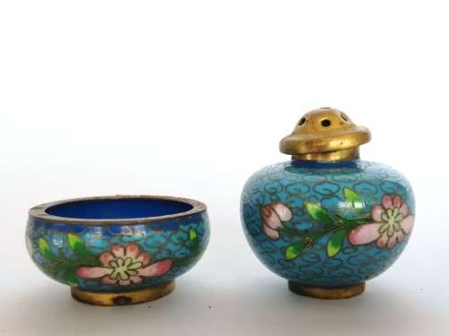 Beautiful vintage Chinese cloisonne cruet set, dating from the 1950s