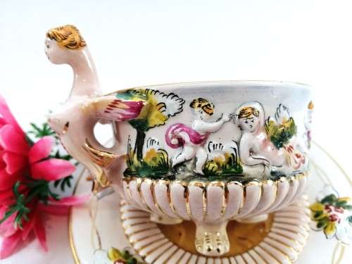 Fabulous Capodimonte Handmade Hand painted Tea Cup and Saucer Italy