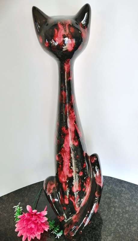 Tall ceramic black cat statue Bursley pottery Stock on Trent