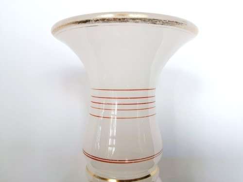 Large vintage pink glass vase gold trim