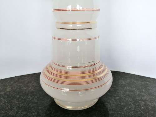 Large vintage pink glass vase gold trim