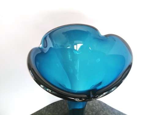 Tall blue turquoise Mid-century Swedish ASEDA glass vase, designed by BO Borgstrom