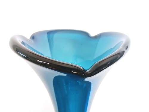 Tall blue turquoise Mid-century Swedish ASEDA glass vase, designed by BO Borgstrom