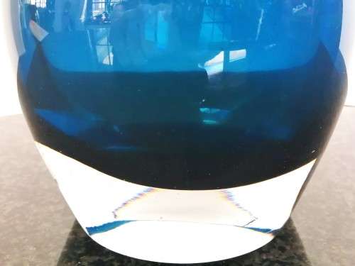 Tall blue turquoise Mid-century Swedish ASEDA glass vase, designed by BO Borgstrom