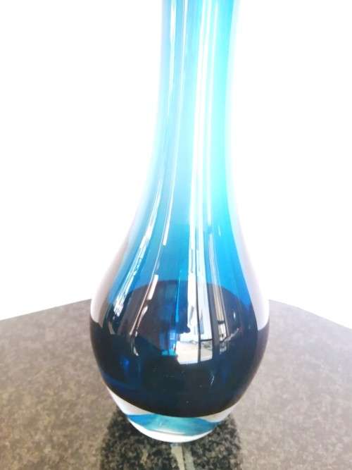 Tall blue turquoise Mid-century Swedish ASEDA glass vase, designed by BO Borgstrom