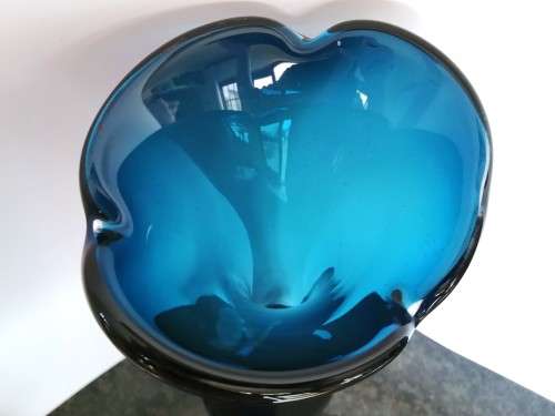 Tall blue turquoise Mid-century Swedish ASEDA glass vase, designed by BO Borgstrom