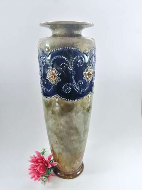 Antique Doulton Large Lambeth Stonewear tall vase