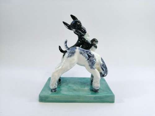 Royal Worcester model of a pair of goats `Kids at play` modeled by Doris Lindner