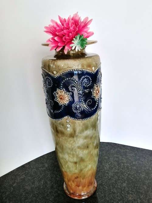 Antique Doulton Large Lambeth Stonewear tall vase