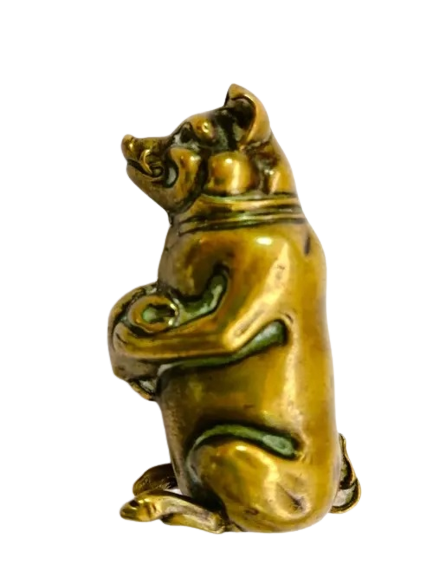 Sitting $$$ BAG Pig NOVELTY TAPE MEASURE ORIGINAL ANTIQUE,c1890 FIGURAL,