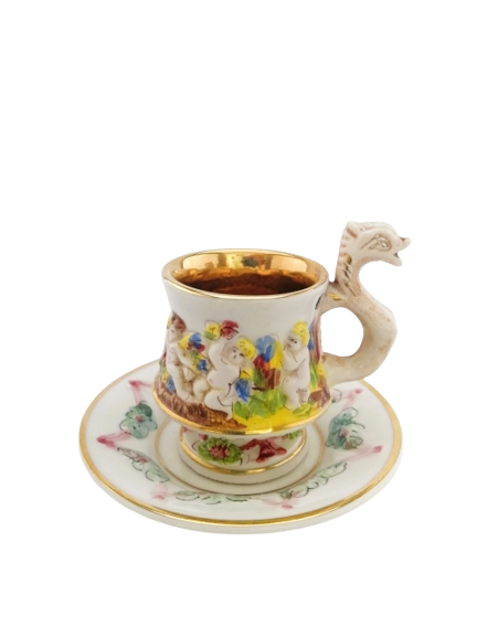 Fabulous Capodimonte Handmade Hand painted Tea Cup and Saucer Italy