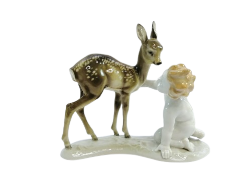 KARL TUTTER HUTSCHENREUTHER Rare Fine Porcelain Figurine Bambi Angel Cherub Antique Signed