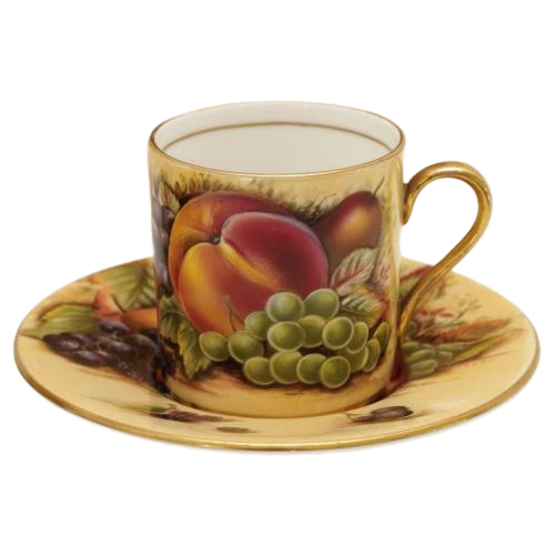 Aynsley Orchard Gold Still Life Fruit Pattern 4 Coffee Cups and Saucers