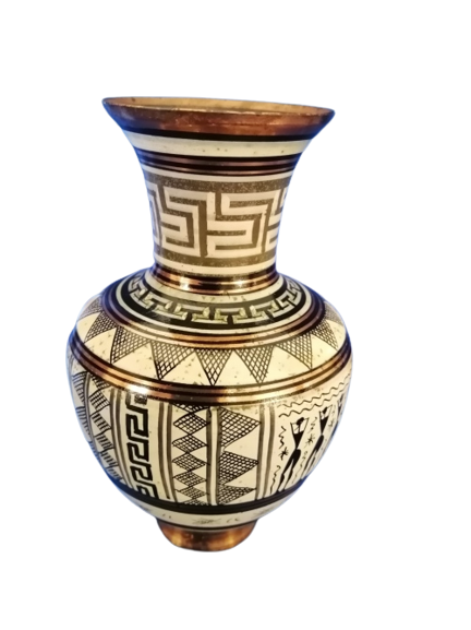 Vintage Mid-Century Handmade Greek Geometric Copper Vase