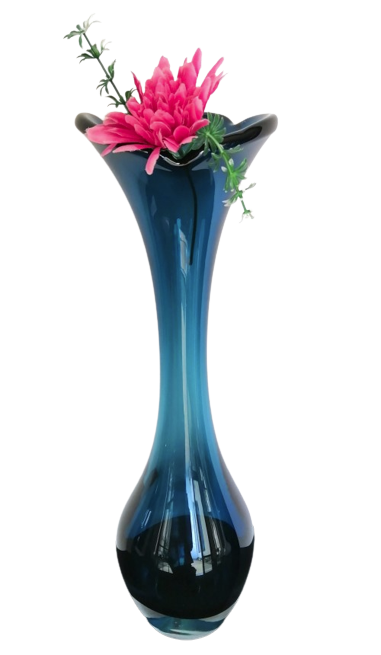 Tall blue turquoise Mid-century Swedish ASEDA glass vase, designed by BO Borgstrom