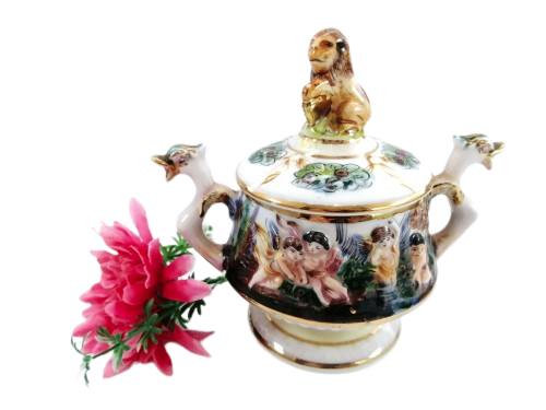 Fabulous Capodimonte Handmade Hand painted lidded dish Italy
