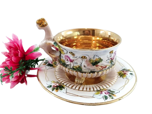 Fabulous Capodimonte Handmade Hand painted Tea Cup and Saucer Italy