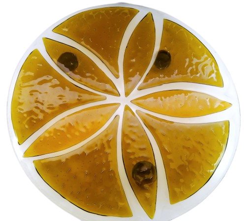Large Round Amber and Clear Footed Glass Flower Cake Plate Platter