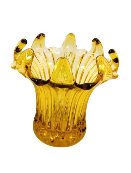 Amber glass vase has a unusual shape