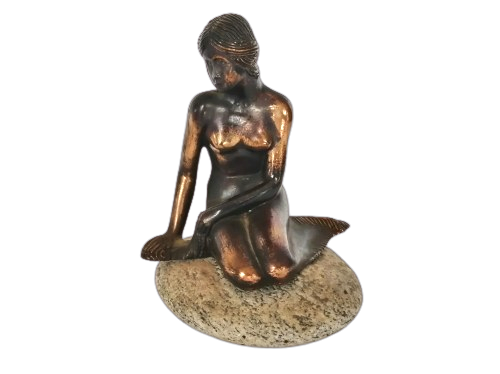 Vintage Bronze Copenhagen Sculpture Nude Mermaid On Rock paperweight