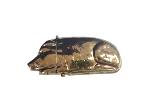 PIG BOAR BRASS COPPER VINTAGE chatelaine VESTA MATCH CASE#