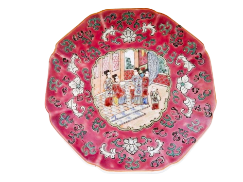 Pink famille rose Chinese plate