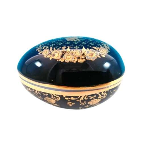 Limoges France La Reine Castel Cobalt Blue and 22k Gold EggTrinket box