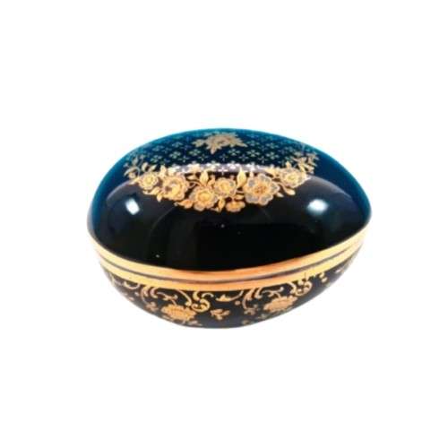 Limoges France La Reine Castel Cobalt Blue and 22k Gold EggTrinket box