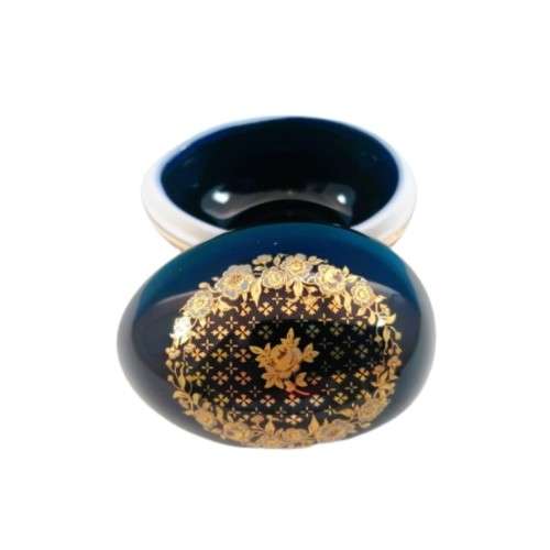 Limoges France La Reine Castel Cobalt Blue and 22k Gold EggTrinket box