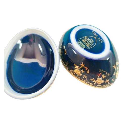 Limoges France La Reine Castel Cobalt Blue and 22k Gold EggTrinket box