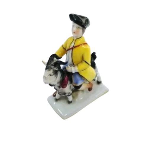 20th Century miniature SITZENDORF figurine of a tailor astride a goat