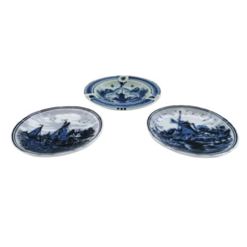 Three Vintage Dutch Delft blue and white dishes plates