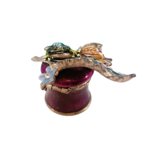 Jay Strongwater Swarovski Jeweled Frog on Leaf Enamel Trinket Pill Box