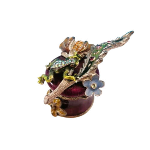 Jay Strongwater Swarovski Jeweled Frog on Leaf Enamel Trinket Pill Box