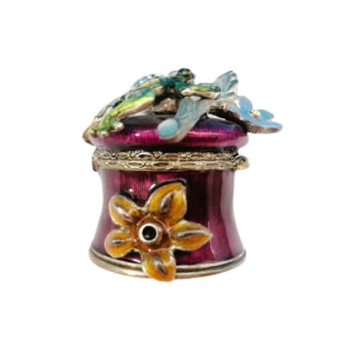 Jay Strongwater Swarovski Jeweled Frog on Leaf Enamel Trinket Pill Box