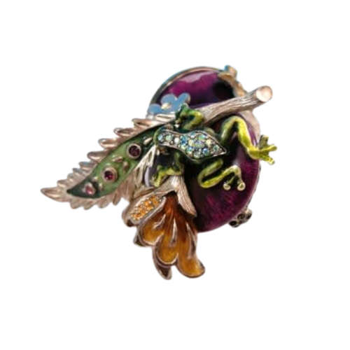 Jay Strongwater Swarovski Jeweled Frog on Leaf Enamel Trinket Pill Box