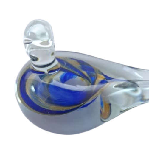 Murano Art Glass Large Blue and gold swirls Duck Dove Bird
