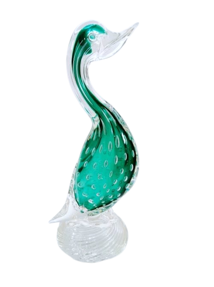Murano Art Glass Large Green Bubble Duck Goose Bird