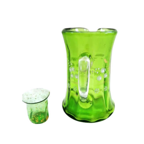 19th century enameled green glass milk jug,  small green and gilt glass posy vase