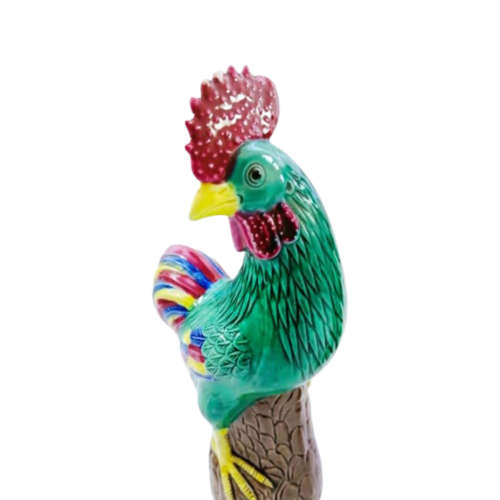Pair of Vintage Large colorful Ceramic Roosters Chickens