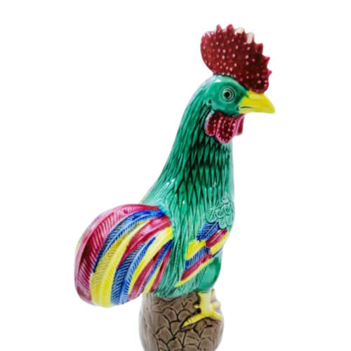 Pair of Vintage Large colorful Ceramic Roosters Chickens