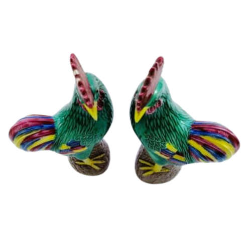 Pair of Vintage Large colorful Ceramic Roosters Chickens