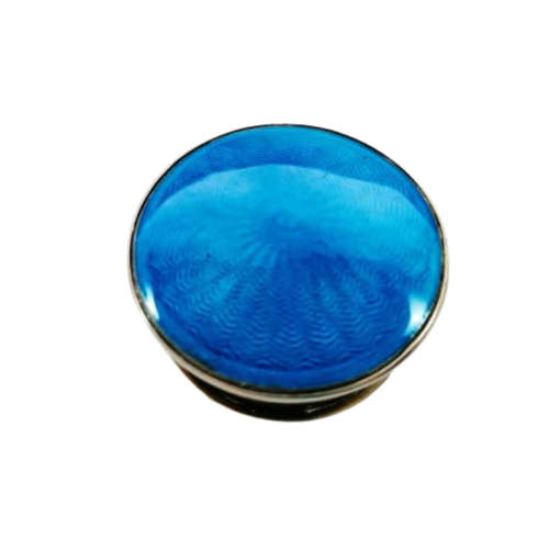 Cloisonne blue guilloche pill box Birmingham England Miller Bros. Sterling Silver Pill Box Blue