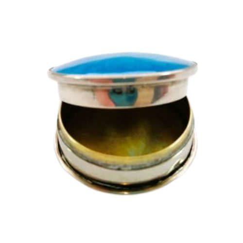 Cloisonne blue guilloche pill box Birmingham England Miller Bros. Sterling Silver Pill Box Blue