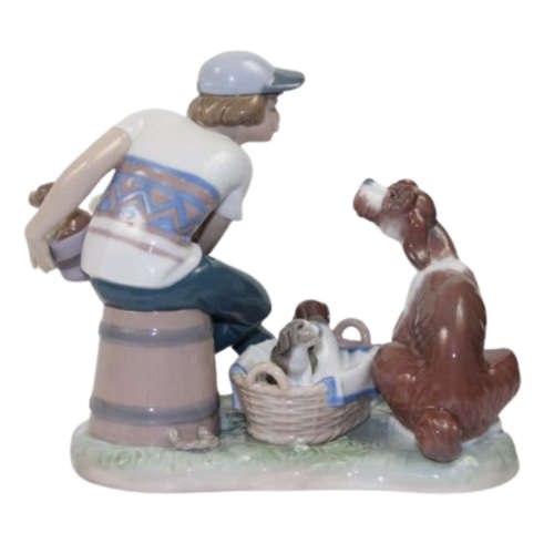 Lladro - This One`s Mine 5376 Figurine  Boy With Dog And Puppies